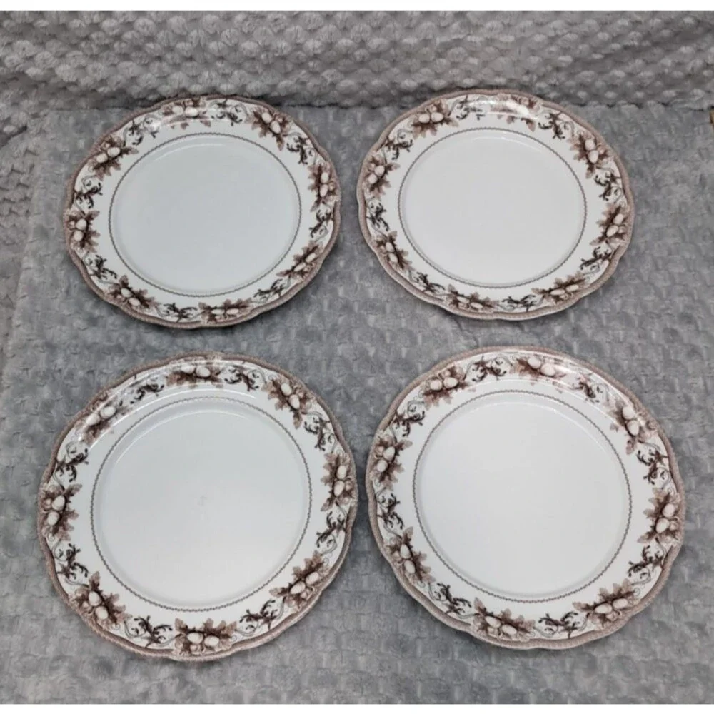 Set 4 Williams Sonoma Dinner Plates Acorn Turkey Thanksgiving Transferware 10.5